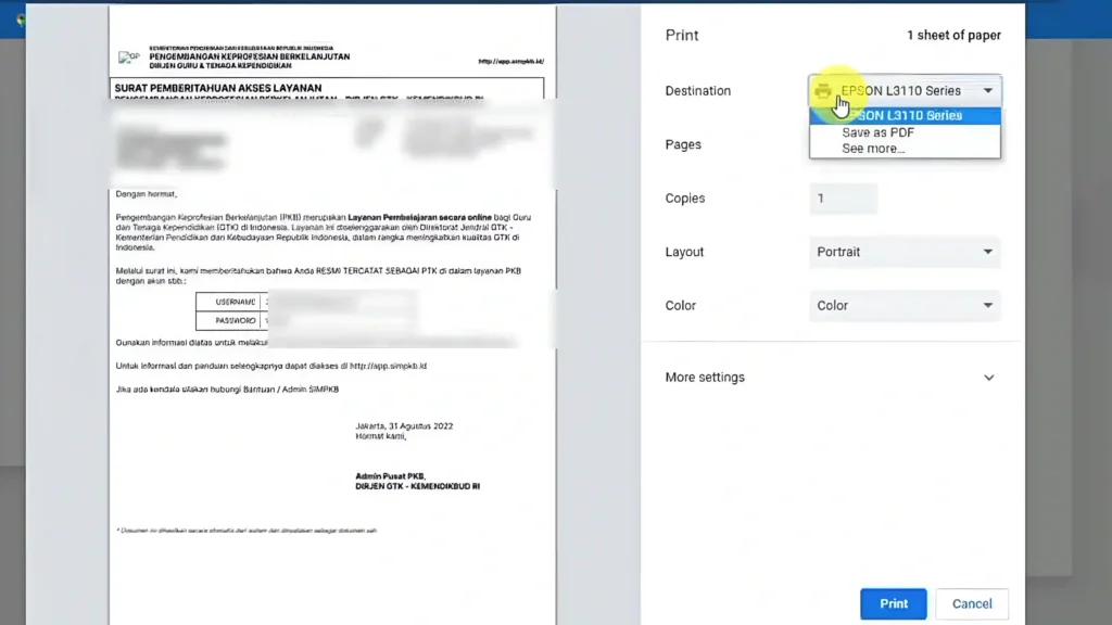 Simpan salinan cetak atau PDF 